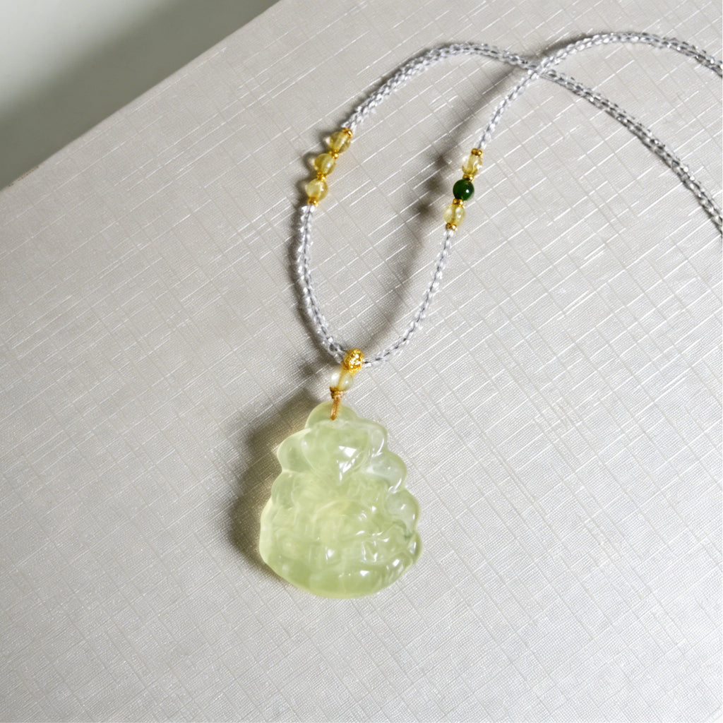 Nine-tailed Fox | Pale Yellow-Green Xiuyan Jade | Natural Jade Necklace