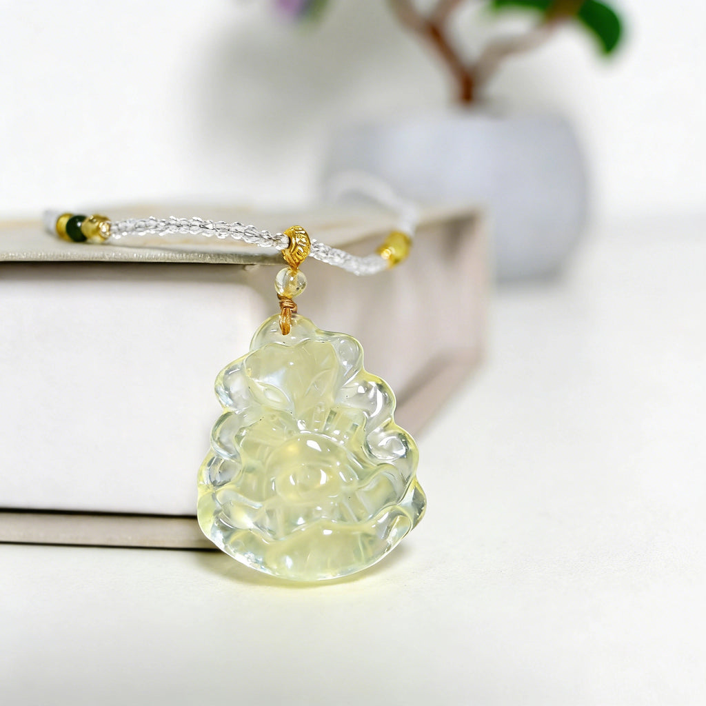 Nine-tailed Fox | Pale Yellow-Green Xiuyan Jade | Natural Jade Necklace