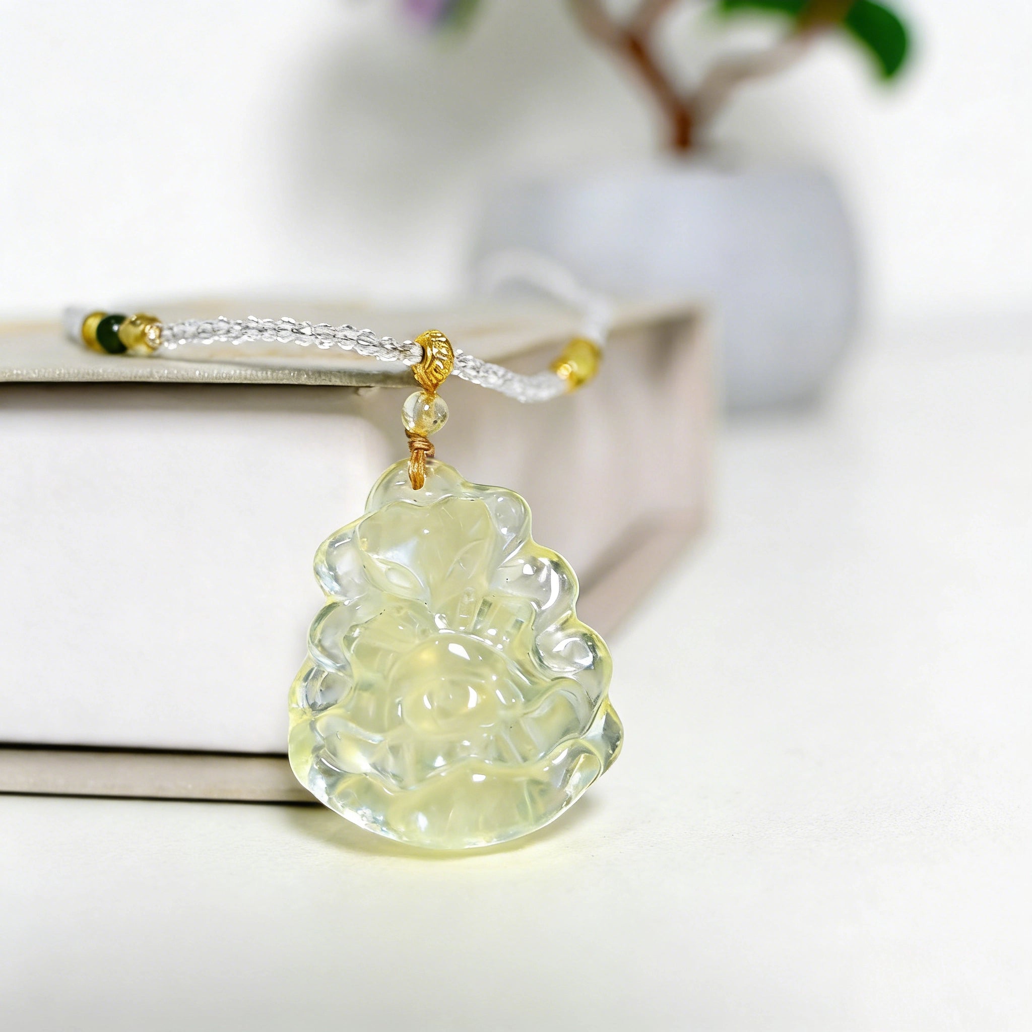 Nine-tailed Fox | Pale Yellow-Green Xiuyan Jade | Natural Jade Necklace