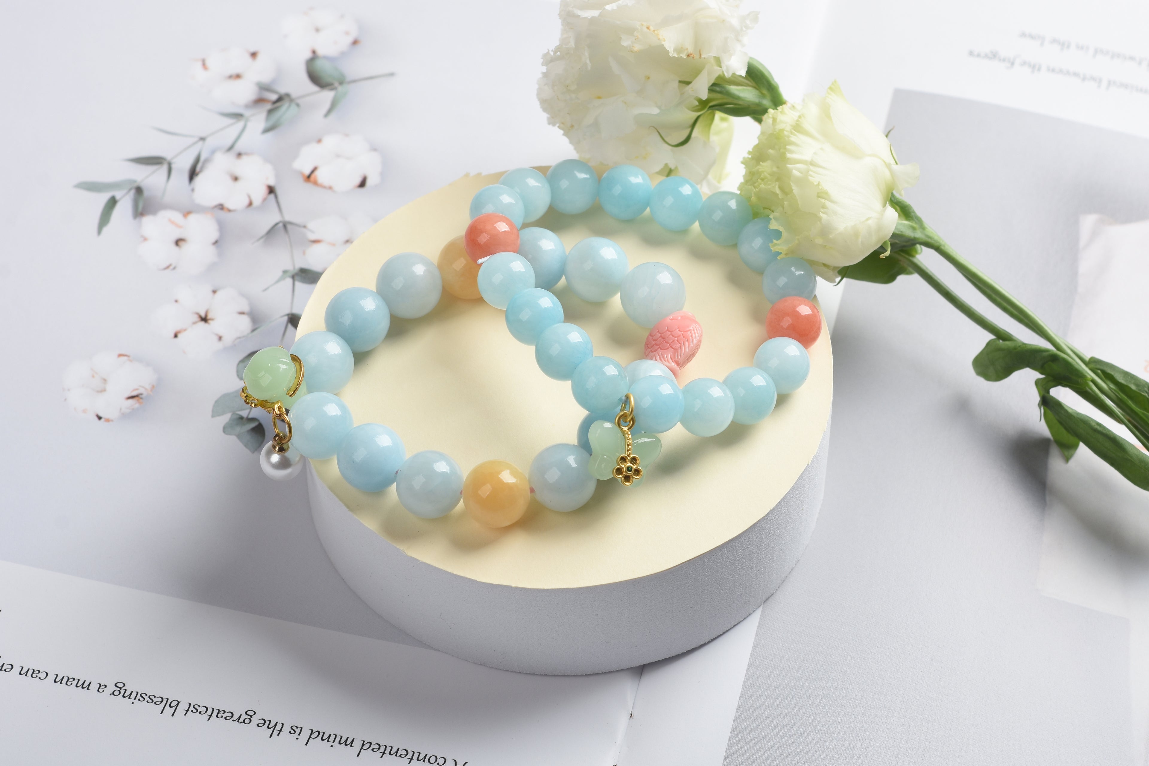 新品优惠 |海藍寶 米黃玉 粉貝 綠玉髓 | 天然水晶手鍊