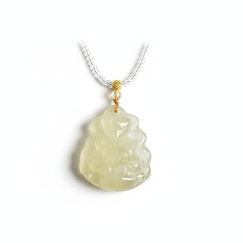 Nine-tailed Fox | Pale Yellow-Green Xiuyan Jade | Natural Jade Necklace