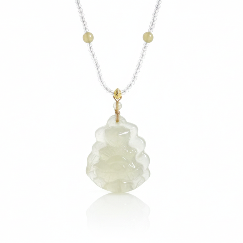 Nine-tailed Fox | Pale Yellow-Green Xiuyan Jade | Natural Jade Necklace